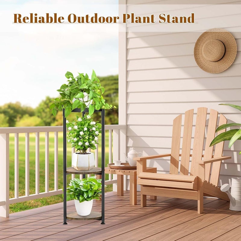 KMOTASUO 3 Tier Black Plant Stand Indoor for Large Tall Heavy Duty Planter, Multiple Sturdy Metal Flower Corner Rack for Narrow House Floor, Iron Vertical Level Round Orchi Holder Organizer, Modern - Image 5